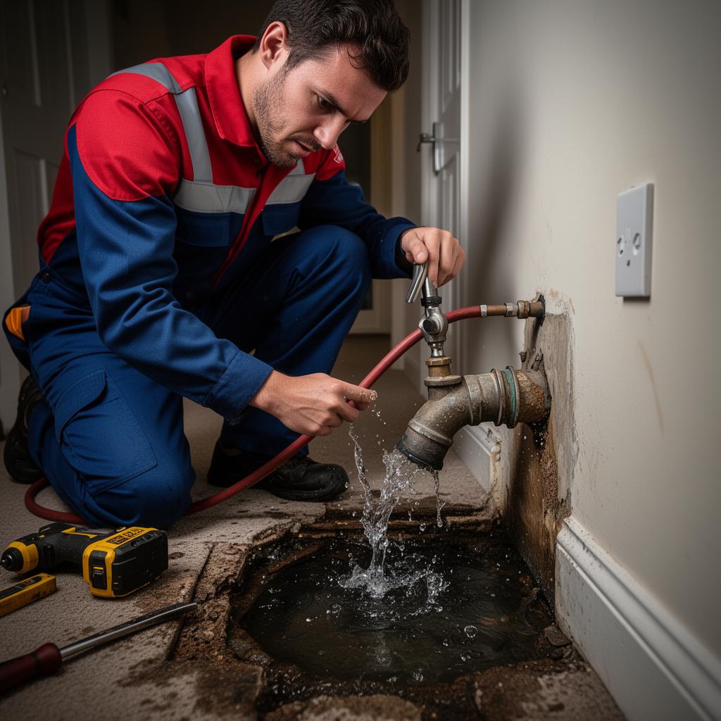 Emergency plumbing repair in progress